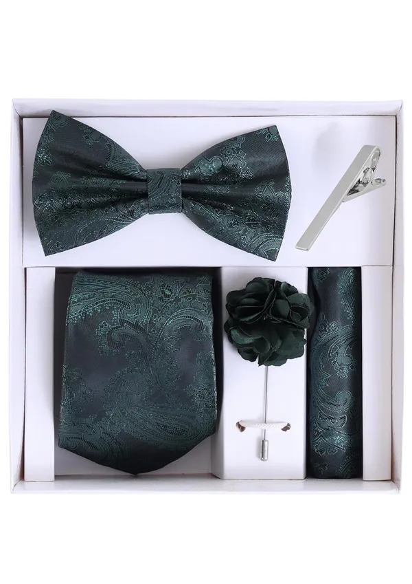 Random_Stripe_Necktie_Set_With_Bow_Tie_Pocket_Square_Lapel_Flowar_&_Lapel_Brooch_&_Cufflink_Pair_&_TiePin_(Three_Type_Combo_Box)
