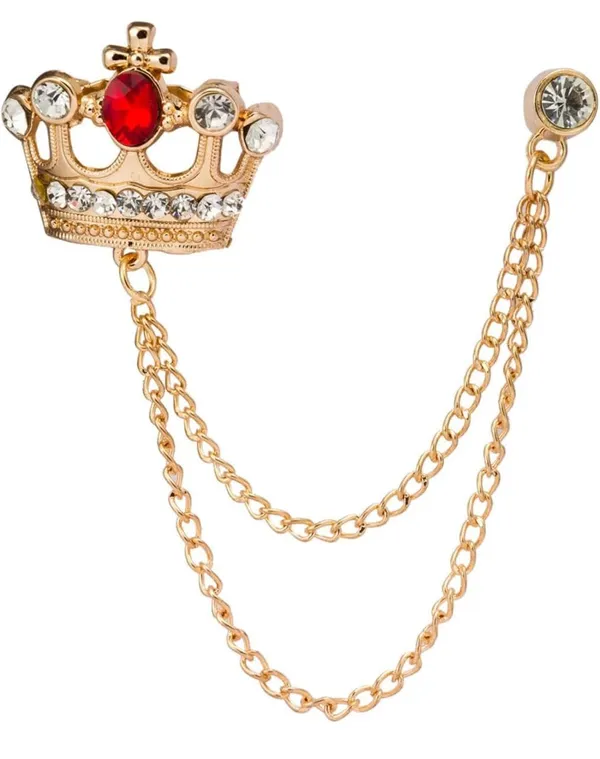 Voxon_Crystal_Crown_Hanging_Chain_Brooch_Suit_Pin,Vintage_Gold_Crown_Brooch,Suit_Stud,Shirt_Studs,Lapel_Pin_Accessories_for_Men_Women_(Pack_of_2)