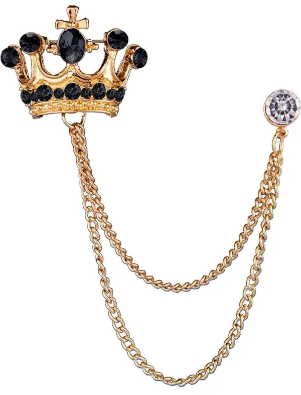 Voxon_Crystal_Crown_Hanging_Chain_Brooch_Suit_Pin,Vintage_Gold_Crown_Brooch,Suit_Stud,Shirt_Studs,Lapel_Pin_Accessories_for_Men_Women_(Pack_of_2)