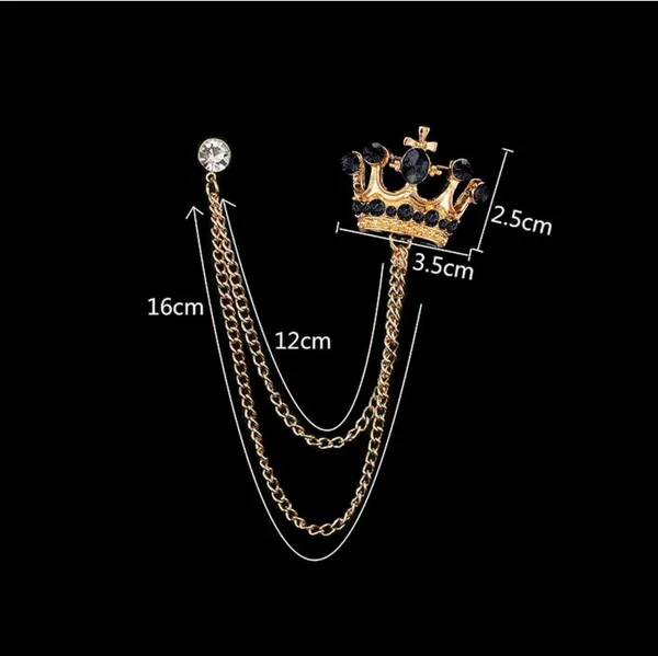 Voxon_Crystal_Crown_Hanging_Chain_Brooch_Suit_Pin,Vintage_Gold_Crown_Brooch,Suit_Stud,Shirt_Studs,Lapel_Pin_Accessories_for_Men_Women_(Pack_of_2)