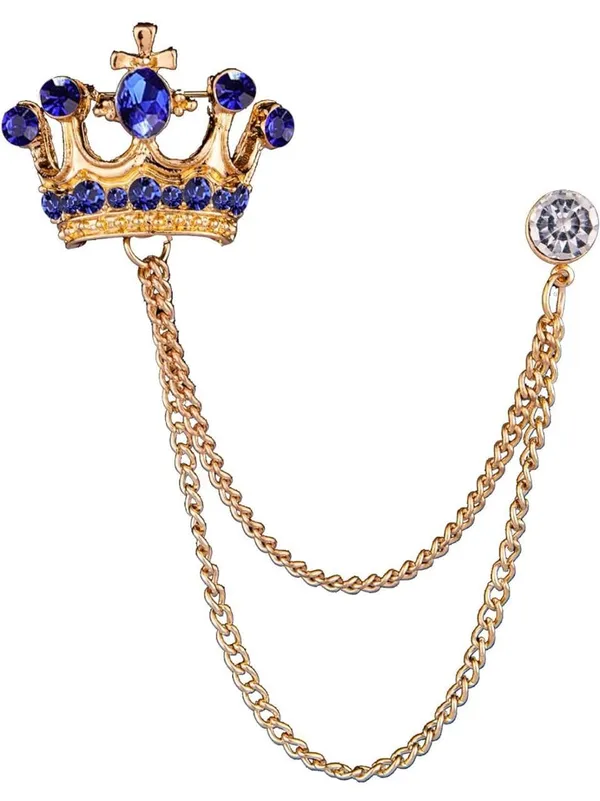 Voxon_Crystal_Crown_Hanging_Chain_Brooch_Suit_Pin,Vintage_Gold_Crown_Brooch,Suit_Stud,Shirt_Studs,Lapel_Pin_Accessories_for_Men_Women_(Pack_of_2)
