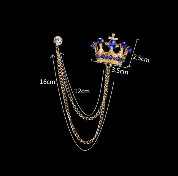 Voxon_Crystal_Crown_Hanging_Chain_Brooch_Suit_Pin,Vintage_Gold_Crown_Brooch,Suit_Stud,Shirt_Studs,Lapel_Pin_Accessories_for_Men_Women_(Pack_of_2)