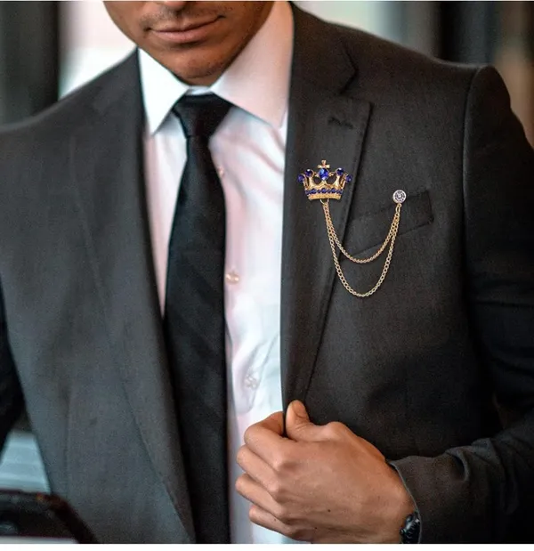 Voxon_Crystal_Crown_Hanging_Chain_Brooch_Suit_Pin,Vintage_Gold_Crown_Brooch,Suit_Stud,Shirt_Studs,Lapel_Pin_Accessories_for_Men_Women_(Pack_of_2)