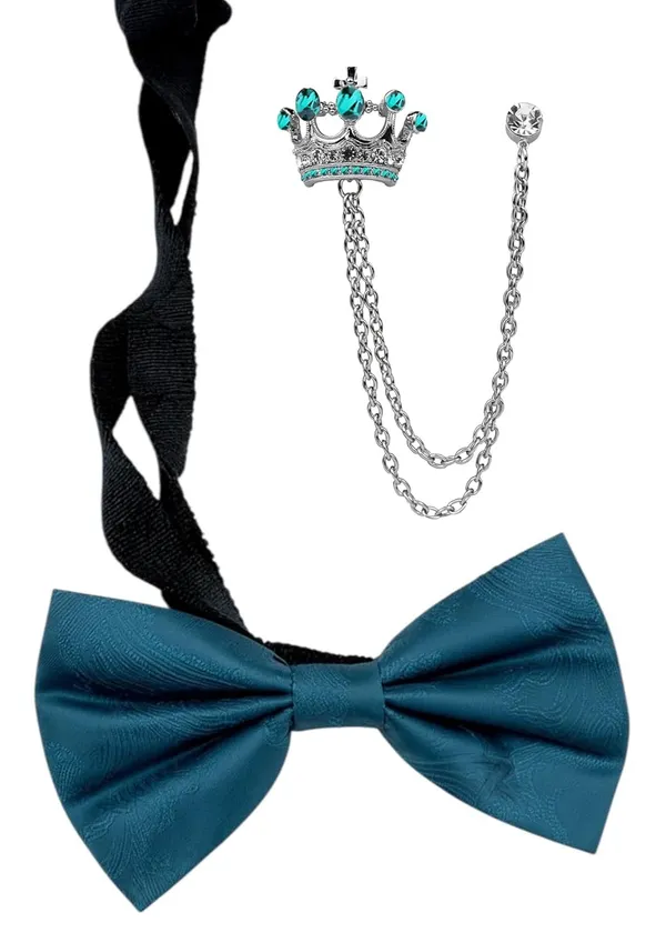 Premium_Bow_Tie_&_Crown_Brooch_Set_for_Men_�_Luxury_Jacquard_Silk_Bowtie_with_Dual_Chain_Crown_Pin_|_16_Elegant_Colors