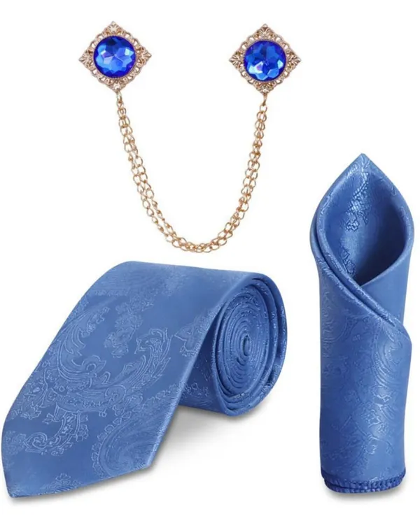Random_Stripe_Necktie_Set_With_Pocket_Square_&_Double_Chain_Stylish_Brooch_(3_items_in_Box)_Jacquard_Self-Design_Fabric