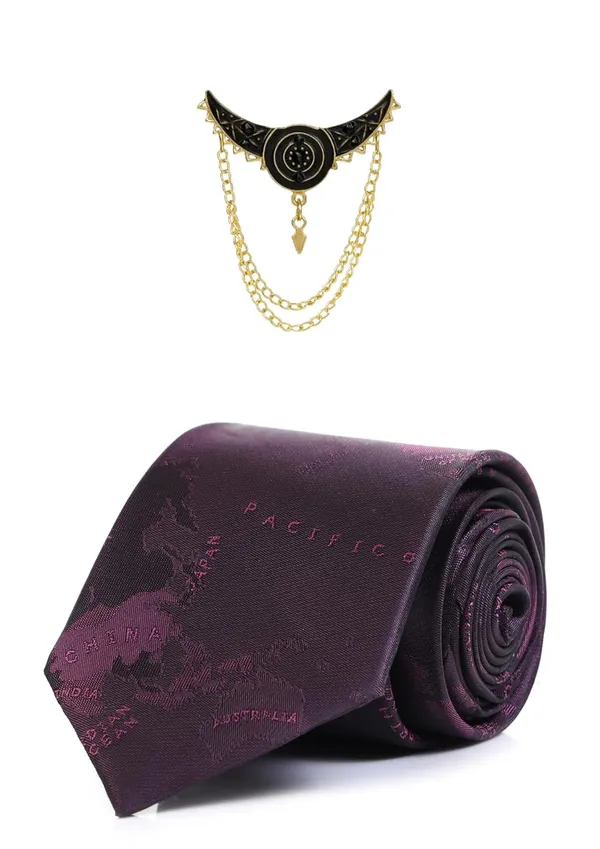 Luxury_Men_Necktie_with_Brooch_|_Premium_Maroon_Map_Pattern_Tie_for_Wedding,_Party_&_Office_|_12_Elegant_Colors