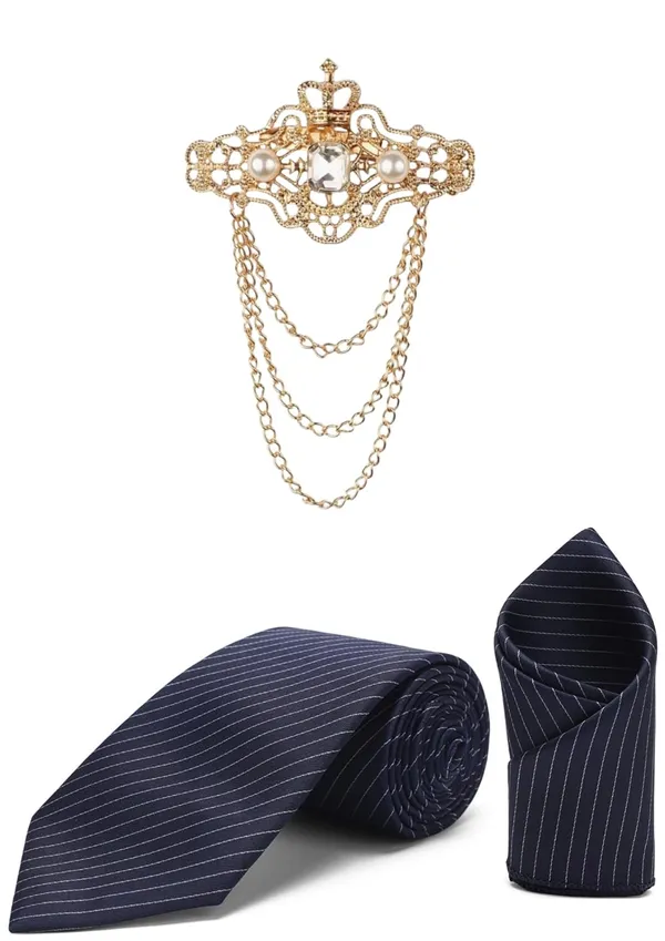 Necktie_For_Men_Complete_Style_Set_�_Includes_1_premium_satin_necktie,_1_matching_pocket_square,_and_1_elegant_crown_brooch_with_chain.