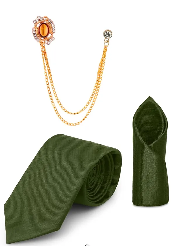 Necktie_Set_With_Pocket_Square_&_Lapel_Double_Chain_Brooch_Wedding_Combo