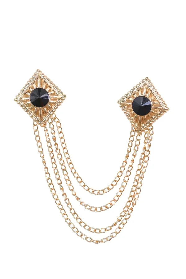 Voxon_Crowned_Deep_Red_Stone_with_Abstract_Work_and_Hanging_4_Chain_Brooch_(Black)