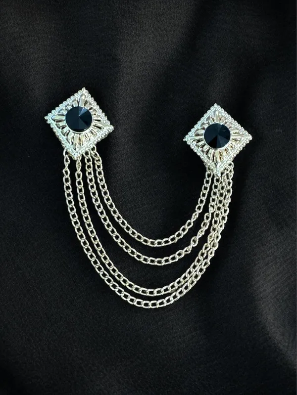 Voxon_Crowned_Deep_Red_Stone_with_Abstract_Work_and_Hanging_4_Chain_Brooch_(Black)