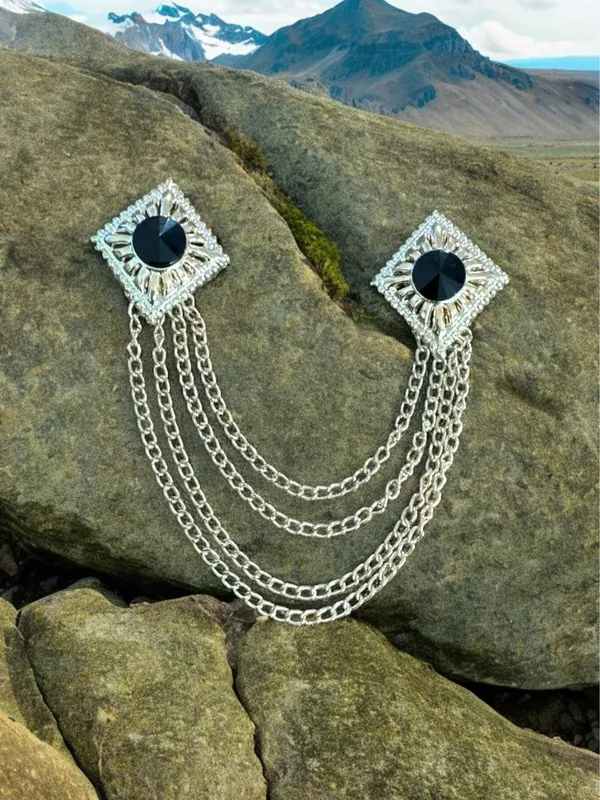Voxon_Crowned_Deep_Red_Stone_with_Abstract_Work_and_Hanging_4_Chain_Brooch_(Black)