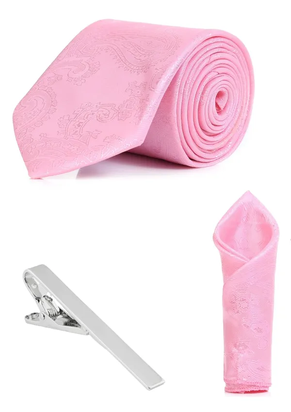 Necktie_With_Pocket_Square_&_TiePin_Silver_Plated_Jacquard_Self-Design_Stylish_Combo_Set_Available_in_16_Elegant_Colors