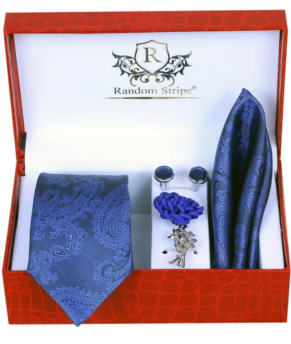 Random_Stripe_Mens_Tie_Set_Solid_Paisley_Silk_Striped_Necktie_for_Men_with_Cufflinks_Tie_and_Pocket_Square_set_(Pack_of_4)