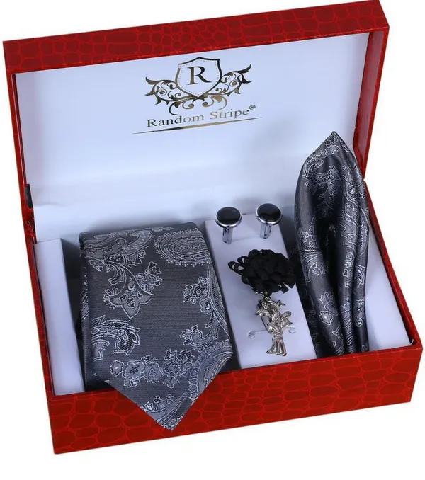 Random_Stripe_Mens_Tie_Set_Solid_Paisley_Silk_Striped_Necktie_for_Men_with_Cufflinks_Tie_and_Pocket_Square_set_(Pack_of_4)