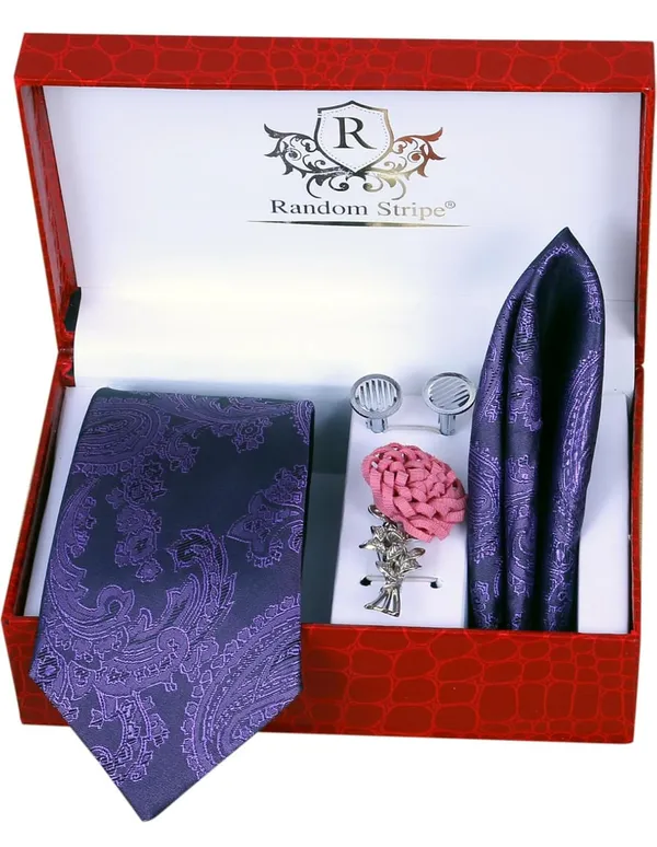 Random_Stripe_Mens_Tie_Set_Solid_Paisley_Silk_Striped_Necktie_for_Men_with_Cufflinks_Tie_and_Pocket_Square_set_(Pack_of_4)