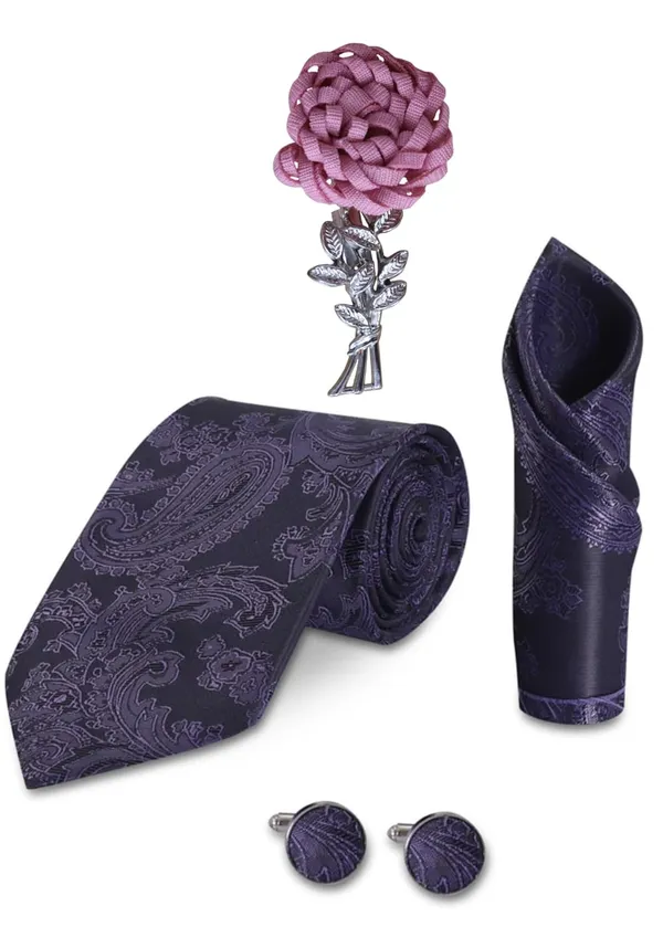 Random_Stripe_Mens_Tie_Set_Solid_Paisley_Silk_Striped_Necktie_for_Men_with_Cufflinks_Tie_and_Pocket_Square_set_(Pack_of_4)