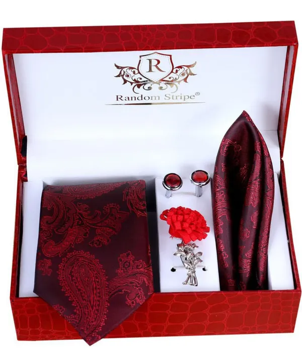 Random_Stripe_Mens_Tie_Set_Solid_Paisley_Silk_Striped_Necktie_for_Men_with_Cufflinks_Tie_and_Pocket_Square_set_(Pack_of_4)