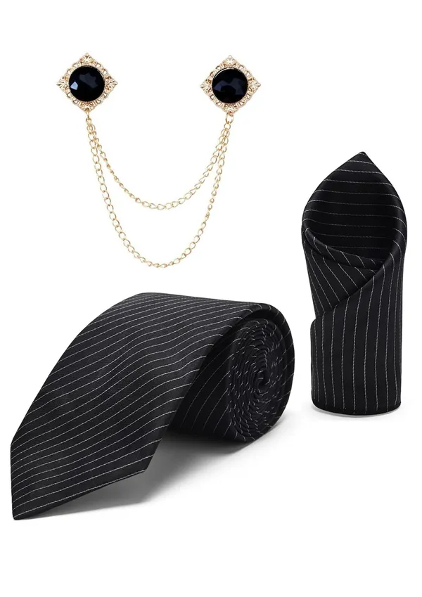 Random_Stripe_Necktie_Set_With_Pocket_Square_Lapel_Double_Chain_Brooch_Micro_fiber_Self-Lining