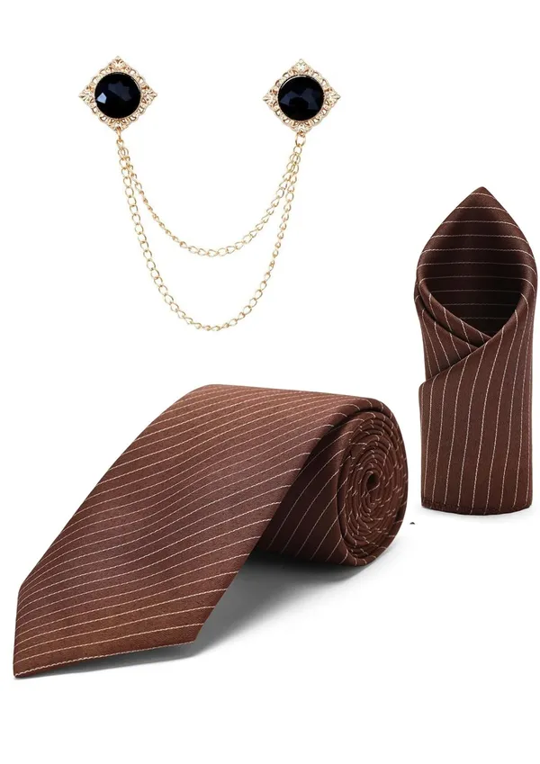 Random_Stripe_Necktie_Set_With_Pocket_Square_Lapel_Double_Chain_Brooch_Micro_fiber_Self-Lining