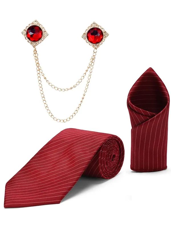 Random_Stripe_Necktie_Set_With_Pocket_Square_Lapel_Double_Chain_Brooch_Micro_fiber_Self-Lining