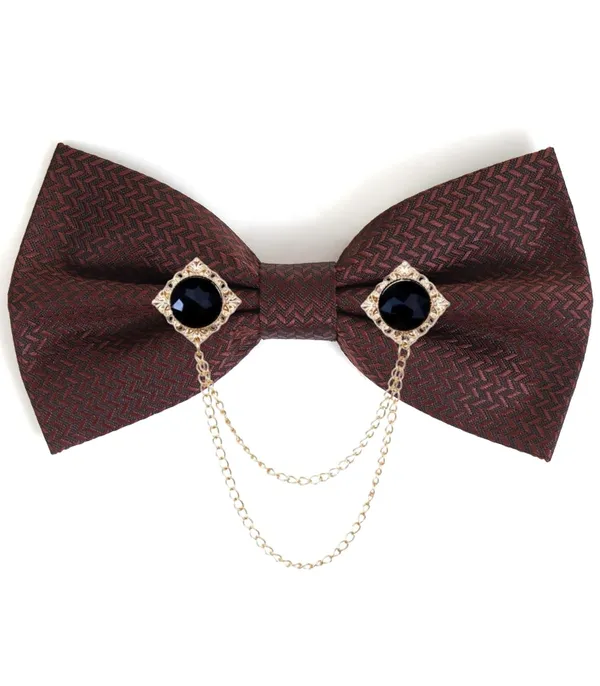 Men_Premium_Designer_Bow_Tie_with_Dual_Chain_&_Gemstone_Brooch_|_Adjustable_Pre-Tied_Bow_Tie