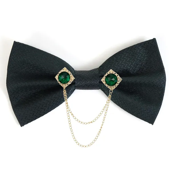 Men_Premium_Designer_Bow_Tie_with_Dual_Chain_&_Gemstone_Brooch_|_Adjustable_Pre-Tied_Bow_Tie
