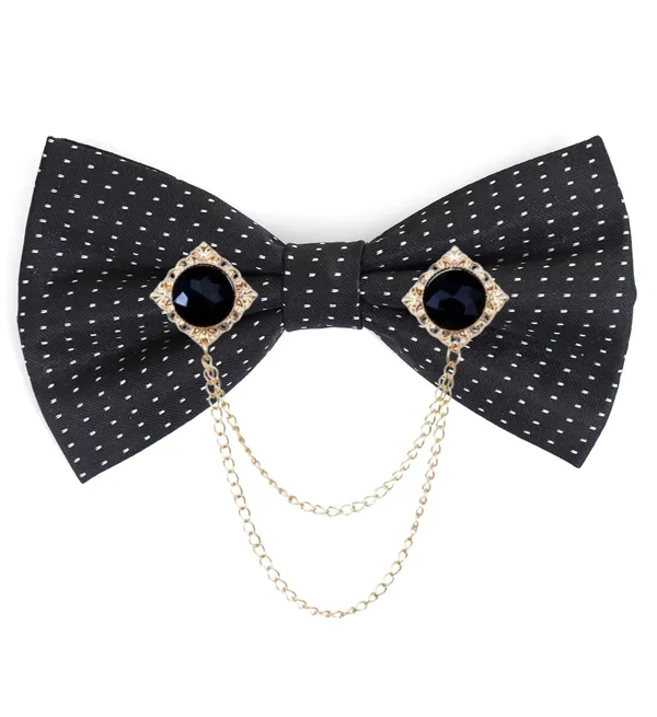 Luxury_Designer_Bow_Tie_with_Gold_Chain_&_Gem_|_Premium_Satin_Bow_Tie_for_Men_|_Wedding,_Party_&_Formal_Wear_Accessory._Polka-Dots