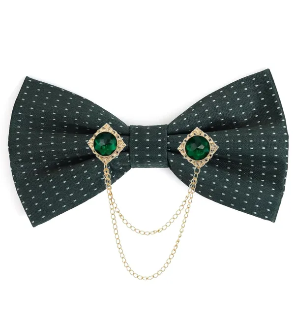 Luxury_Designer_Bow_Tie_with_Gold_Chain_&_Gem_|_Premium_Satin_Bow_Tie_for_Men_|_Wedding,_Party_&_Formal_Wear_Accessory._Polka-Dots