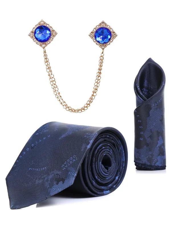 Random_Stripe_Necktie_Set_With_Pocket_Square_&_Double_Chain_Brooch_Pack_Of_3_jacquard_fabric_self_Design_World_Map_Print