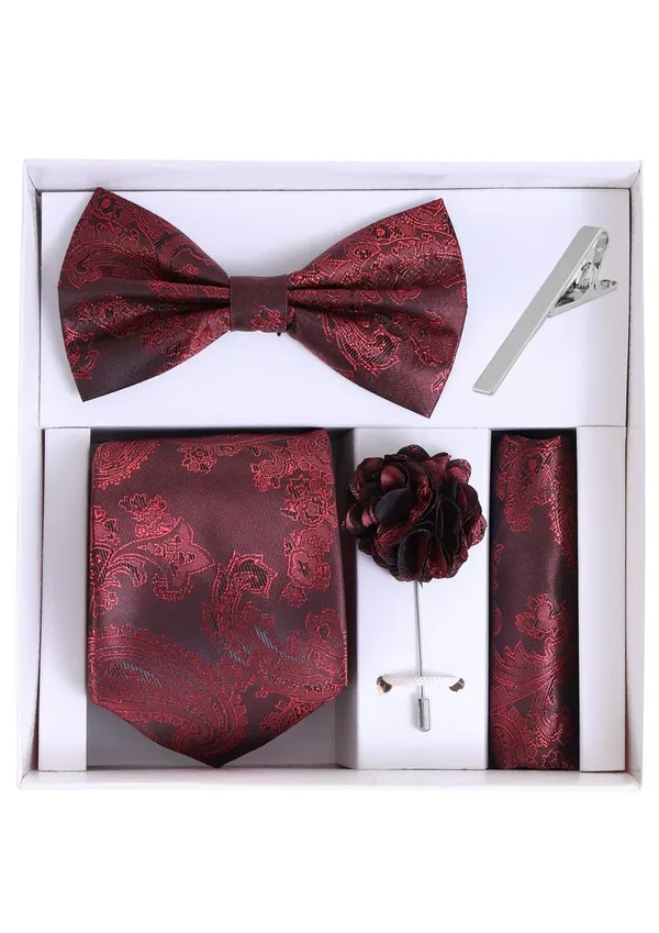 Random_Stripe_Necktie_Set_With_Bow_Tie_Pocket_Square_Lapel_Flowar_&_Lapel_Brooch_&_Cufflink_Pair_&_TiePin_(Three_Type_Combo_Box)