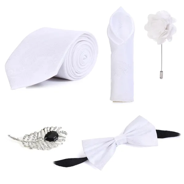 Random_Stripe_Necktie_Set_With_Bow_Tie_Pocket_Square_Lapel_Flowar_&_Lapel_Brooch_&_Cufflink_Pair_&_TiePin_(Three_Type_Combo_Box)