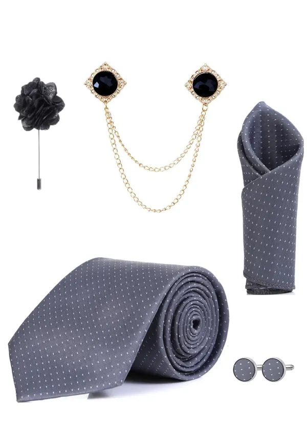 Premium_Formal_Black_Polka_Dot_Tie_Combo_Set_for_Men_|_Necktie,_Pocket_Square,_Brooch,_Lapel_Pin_&_Cufflinks_|_9_Color_Variants_|_Wedding_&_Office_Gift_Set