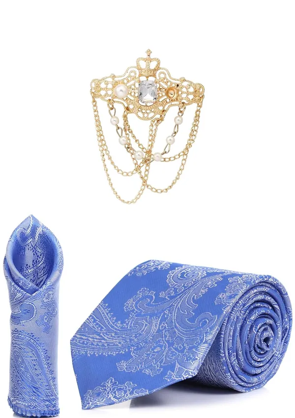 Necktie_With_Stylish_Brooch_&_Pocket_Square_Set_For_Men_(3_Item_in_the_Box)_Jacquard_Self-Design_Fabric