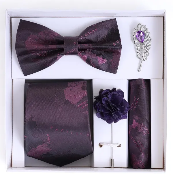 Random_Stripe_Necktie_Set_For_Men_With_Bow_Tie_&_Pocket_Square_Lapel_Pin_Flowar_(Pack_of_5)