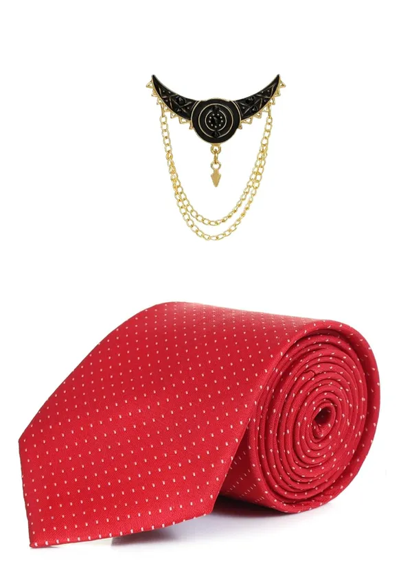 Premium_Men_Necktie_with_Brooch_|_Black_Dotted_Silk_Tie_for_Wedding,_Party_&_Office_Wear_|_9_Elegant_Colors