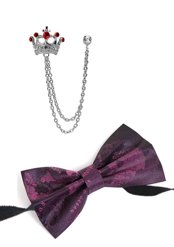 Bow_Tie_For_Men_with_Double_Chain_Taz_Brooch_Tie_World_Map_Self-Design_Formal_&_Weeding_Combo