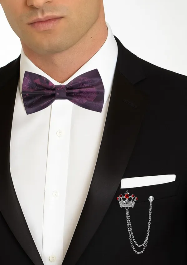 Bow_Tie_For_Men_with_Double_Chain_Taz_Brooch_Tie_World_Map_Self-Design_Formal_&_Weeding_Combo