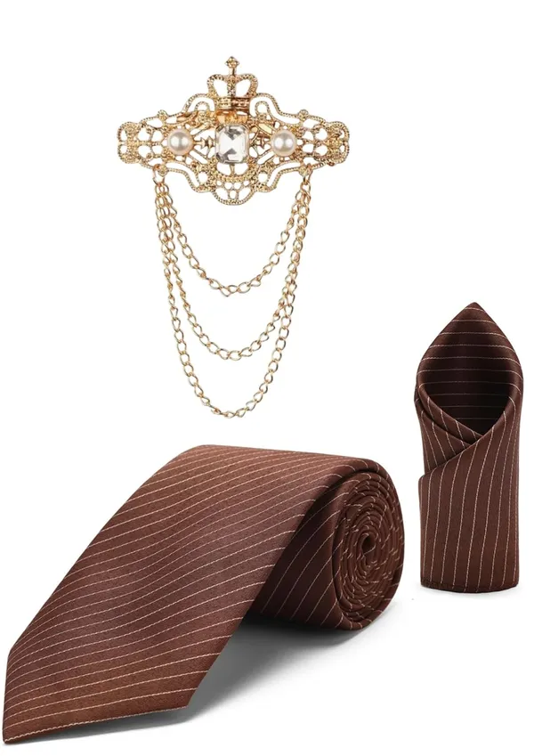 Necktie_For_Men_Complete_Style_Set_�_Includes_1_premium_satin_necktie,_1_matching_pocket_square,_and_1_elegant_crown_brooch_with_chain.