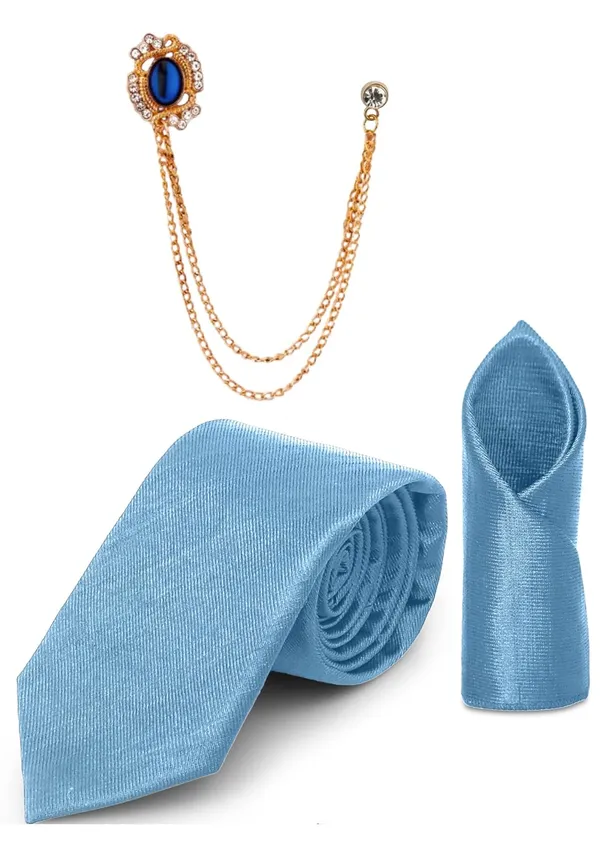 Necktie_Set_With_Pocket_Square_&_Lapel_Double_Chain_Brooch_Wedding_Combo