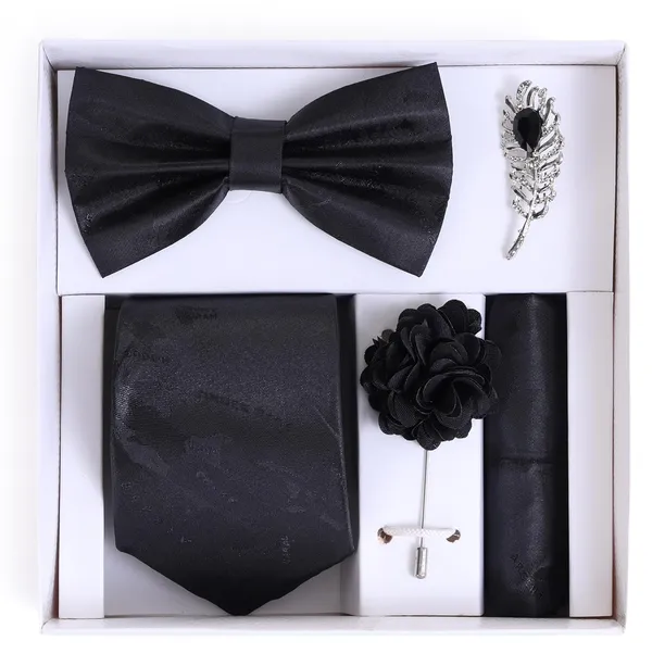 Random_Stripe_Necktie_Set_For_Men_With_Bow_Tie_&_Pocket_Square_Lapel_Pin_Flowar_(Pack_of_5)