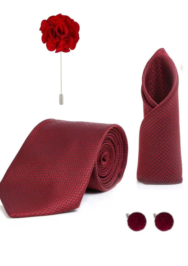 Random_Stripe_Necktie_Set_With_Pocket_Square_Lapel_Pin_Flowar_&_Cufflink_Pair_Pack_Of_4_Ficro_Fiber_Self-Design