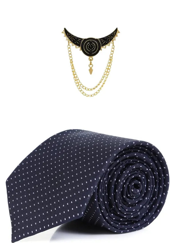 Premium_Men_Necktie_with_Brooch_|_Black_Dotted_Silk_Tie_for_Wedding,_Party_&_Office_Wear_|_9_Elegant_Colors
