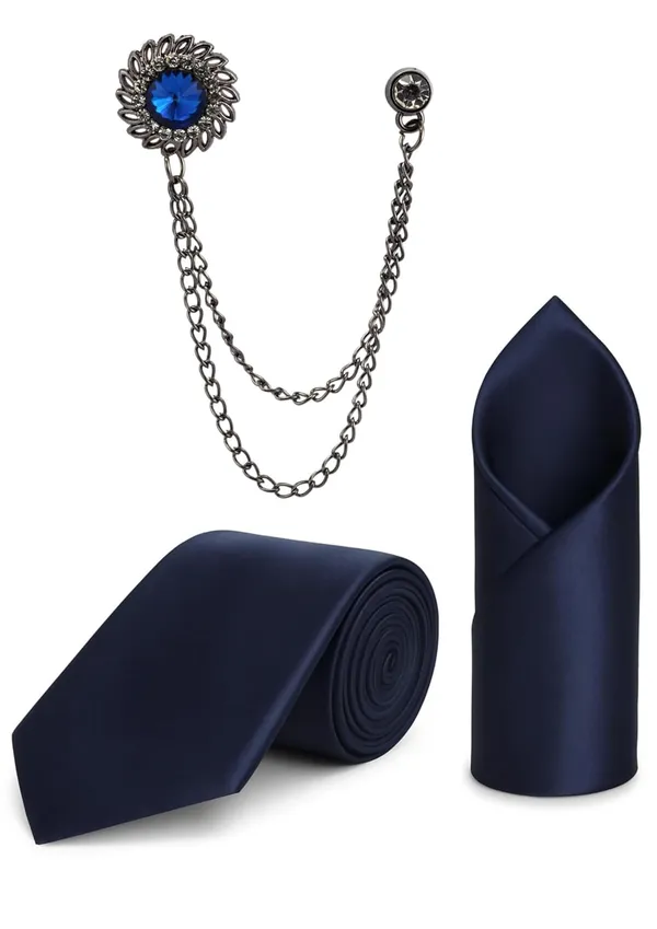 Necktie_With_Pocket_Square_&_Double_Chain_Brooch_Plain_Silk_Fabric_(Pack_of_3)