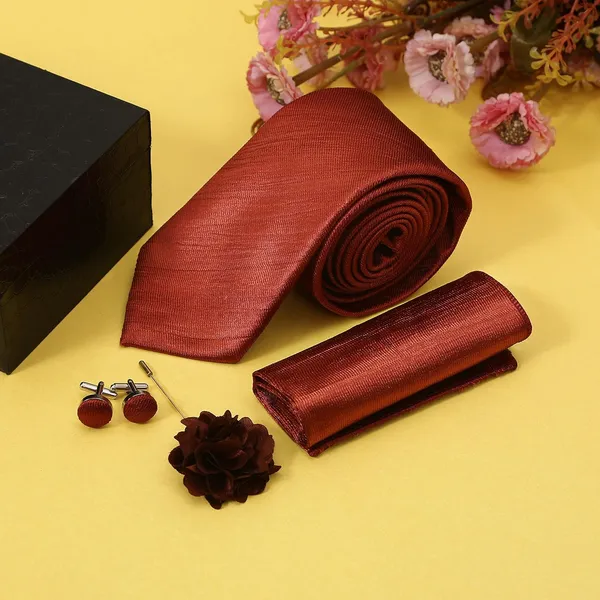 Necktie_Set_For_Men_Complete_Gift_Set_�_Includes_1_Necktie,_1_Pocket_Square,_1_Pair_of_Cufflinks_&_1_Brooch_�_all_in_matching_color.