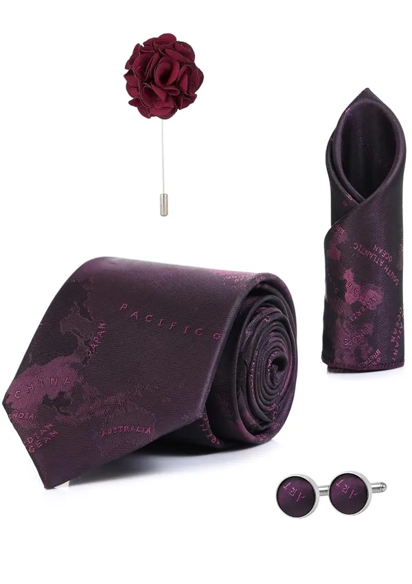 Random_Stripe_Necktie_Set_For_Men_With_Pocket_Square_Lapel_Pin_Flowar_&_Cufflink_Pair_With_Gifted_Box_(4_items_in_Box)