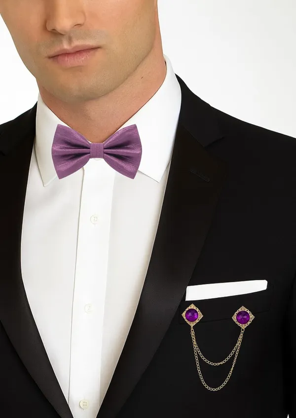 Men's_Premium_Satin_Bow_Tie_with_Royal_Gemstone_Brooch_�_12_Colors_Elegant_Combo_for_Party,_Wedding_&_Formal