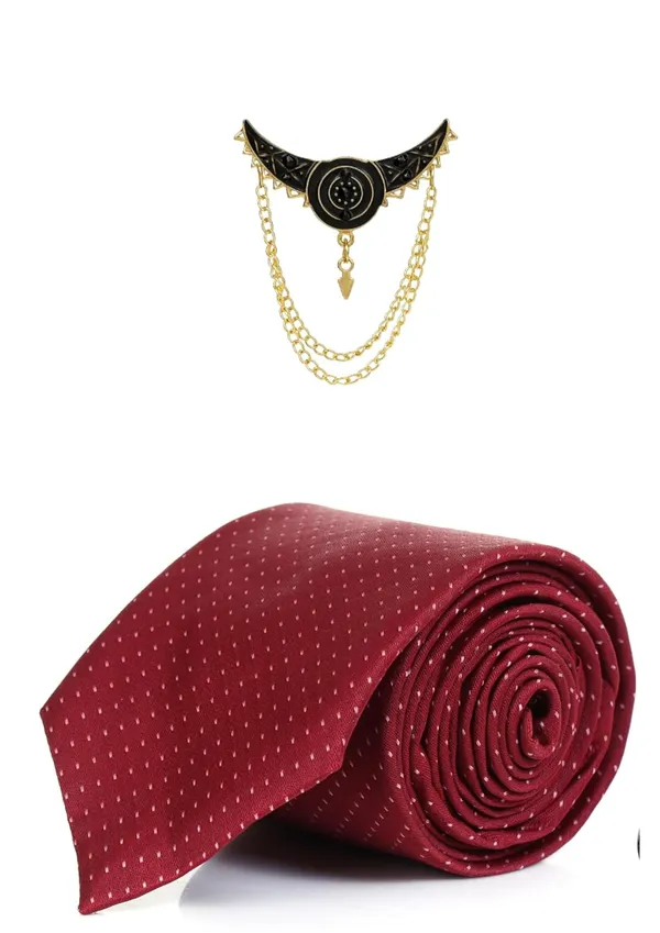 Premium_Men_Necktie_with_Brooch_|_Black_Dotted_Silk_Tie_for_Wedding,_Party_&_Office_Wear_|_9_Elegant_Colors