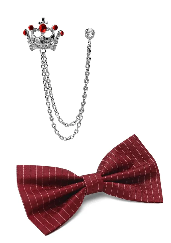 Bow_Tie_For_Men_With_Stylish_Brooch_Double_Chain_Pack_of_2_Self_Lining_Fabric