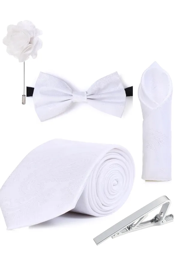 Random_Stripe_Necktie_Set_With_Bow_Tie_Pocket_Square_Lapel_Flowar_&_Lapel_Brooch_&_Cufflink_Pair_&_TiePin_(Three_Type_Combo_Box)