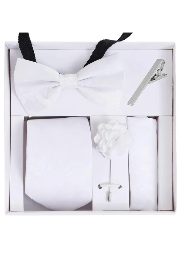 Random_Stripe_Necktie_Set_With_Bow_Tie_Pocket_Square_Lapel_Flowar_&_Lapel_Brooch_&_Cufflink_Pair_&_TiePin_(Three_Type_Combo_Box)